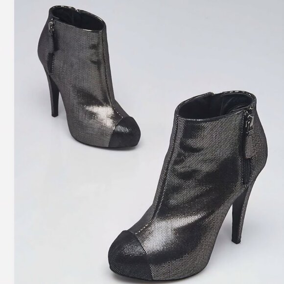Chanel Silver Metallic Leather Cap Toe Ankle Boots - Picture 1 of 4